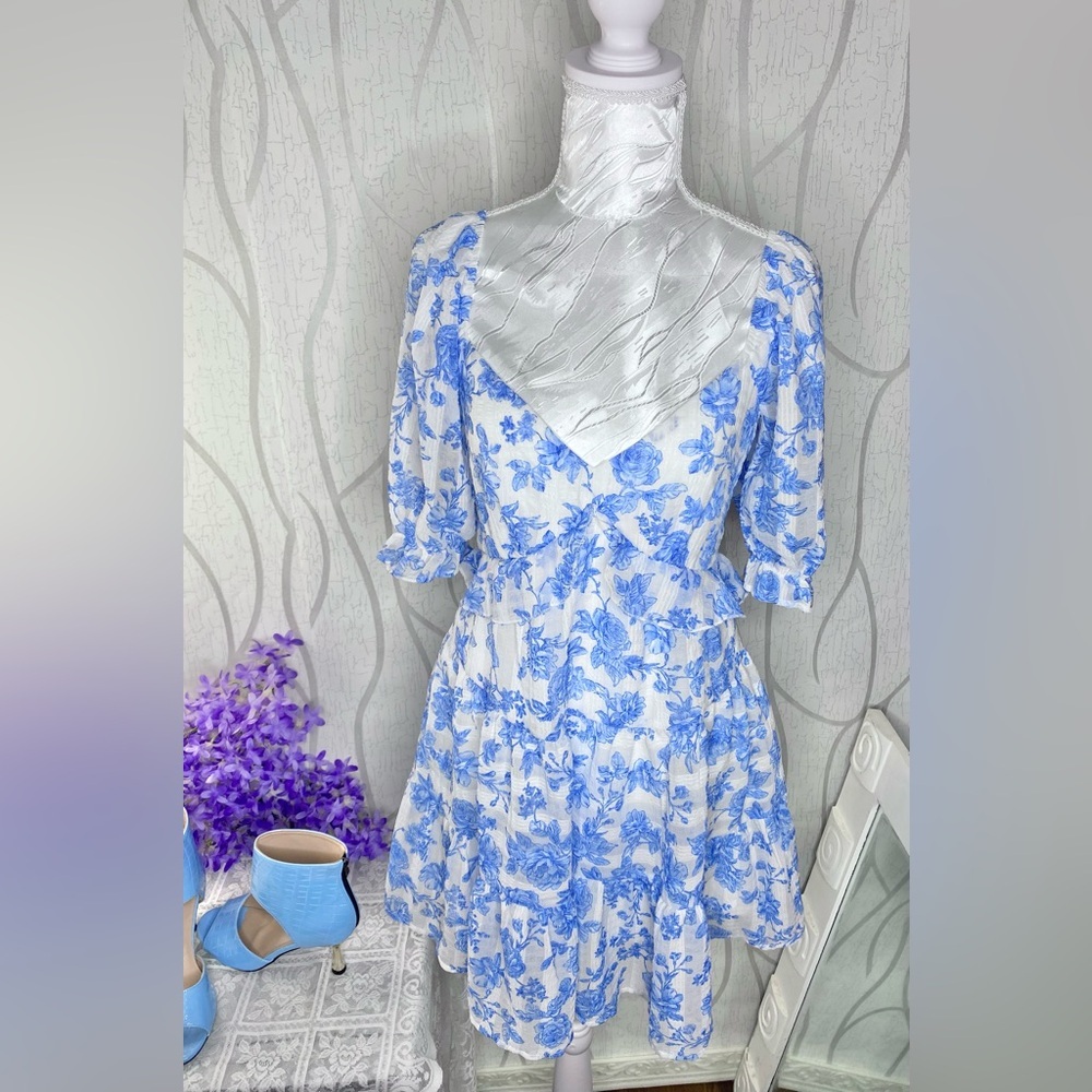 🌹 Trixxi 🌹 NWT Blue & White Floral Ruffle Babydoll Dress - Picture 14 of 16